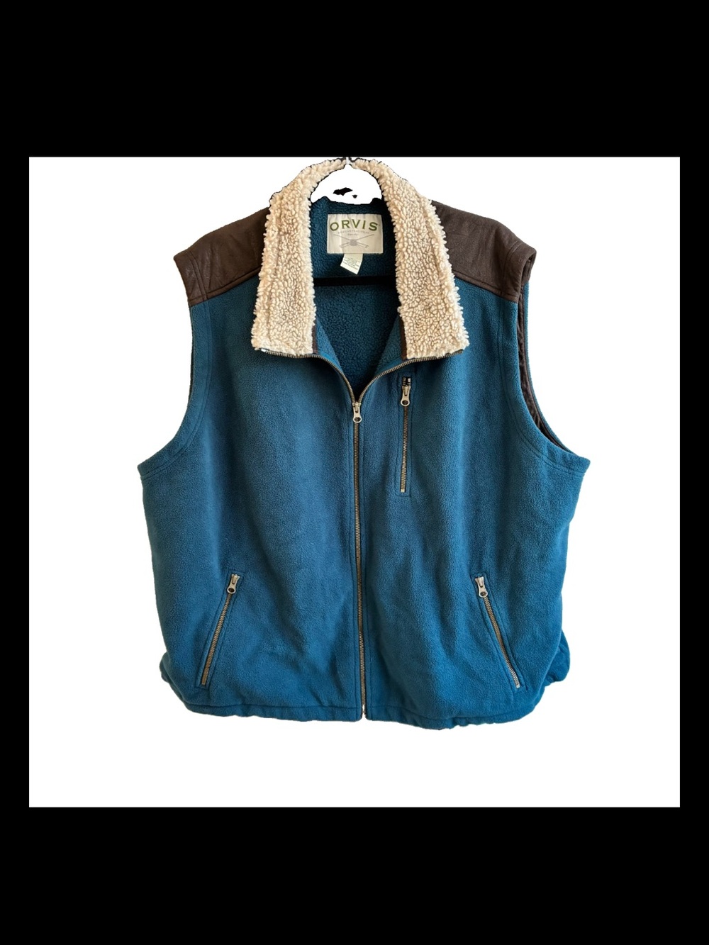 Orvis Dark Teal Fleece Vest with Cream Sherpa Trim XXL
